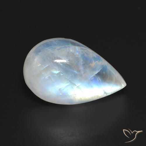 13.14ct Naturale Bianco bluastro Pietra di luna arcobaleno, Forma a pera, Trasparente