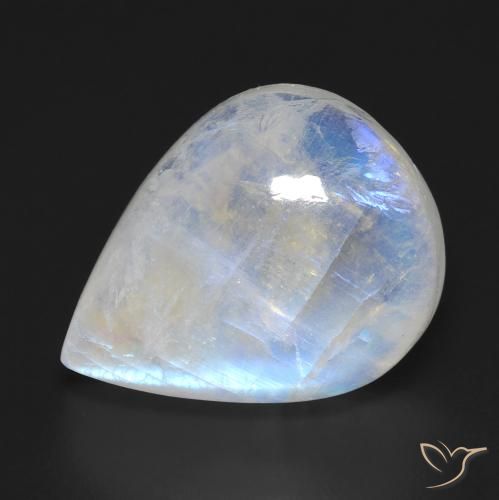 12.94ct Naturale Bianco bluastro Pietra di luna arcobaleno, Forma a pera, Trasparente
