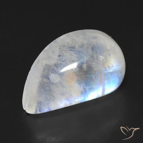 9.35ct Naturale Bianco bluastro Pietra di luna arcobaleno, Taglio a fantasia, Trasparente