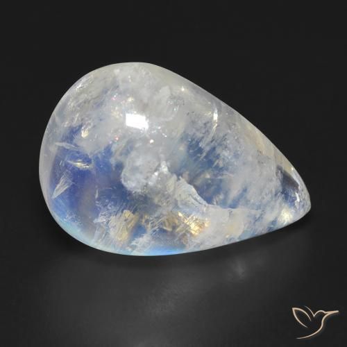 12.47ct Naturale Bianco bluastro Pietra di luna arcobaleno, Forma a pera, Trasparente