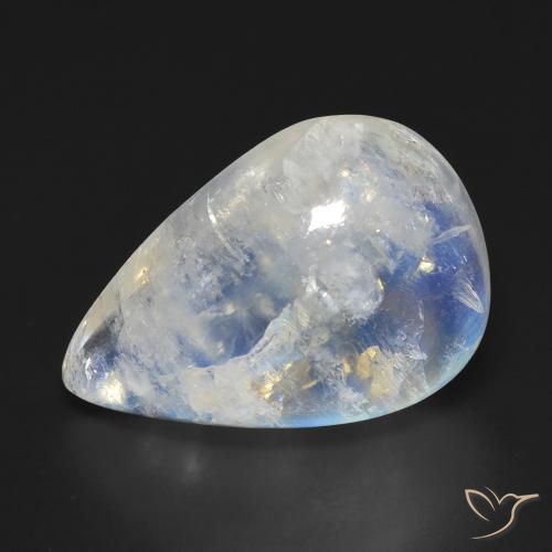 Pietra di luna arcobaleno Bianco bluastro naturale da 12.47 ct, Forma a pera, Trasparente