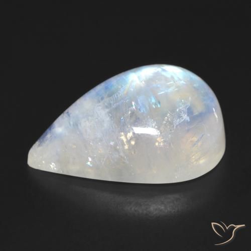 Pietra di luna arcobaleno Bianco bluastro naturale da 12.47 ct, Forma a pera, Trasparente