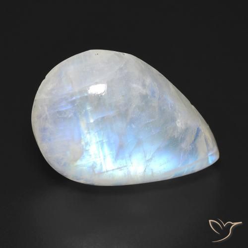 12.07ct Naturale Bianco bluastro Pietra di luna arcobaleno, Forma a pera, Trasparente