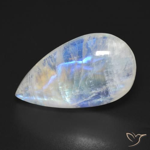 10.55ct Naturale Bianco bluastro Pietra di luna arcobaleno, Forma a pera, Trasparente