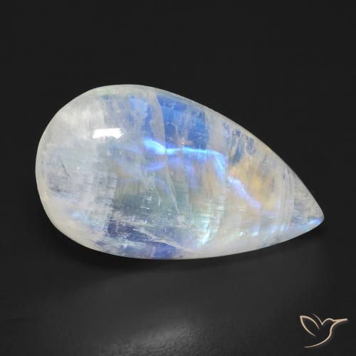 Pietra di luna arcobaleno Bianco bluastro naturale da 10.55 ct, Forma a pera, Trasparente