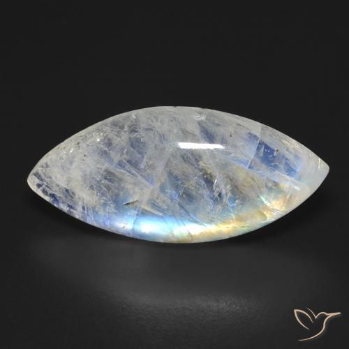 9.25ct Naturale Bianco bluastro Pietra di luna arcobaleno, Taglio marquise, Trasparente