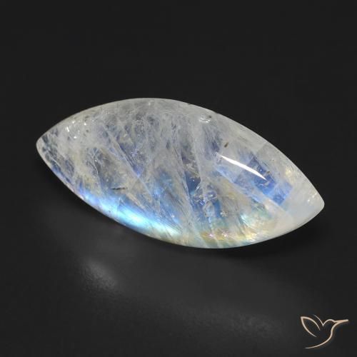 Pietra di luna arcobaleno Bianco bluastro naturale da 9.25 ct, Taglio marquise, Trasparente