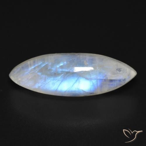 8.12ct Naturale Bianco bluastro Pietra di luna arcobaleno, Taglio marquise, Trasparente