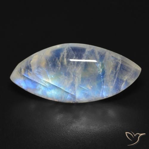 8.85ct Naturale Bianco bluastro Pietra di luna arcobaleno, Taglio marquise, Trasparente
