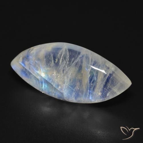 Pietra di luna arcobaleno Bianco bluastro naturale da 8.85 ct, Taglio marquise, Trasparente