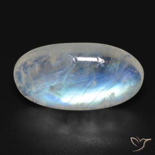 7.73ct Naturale Bianco bluastro Pietra di luna arcobaleno, Ovale, Trasparente