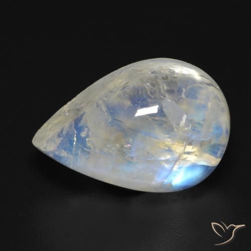 Pietra di luna arcobaleno Bianco bluastro naturale da 10.22 ct, Forma a pera, Trasparente