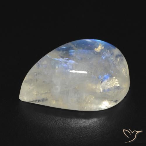 Pietra di luna arcobaleno Bianco bluastro naturale da 10.22 ct, Forma a pera, Trasparente