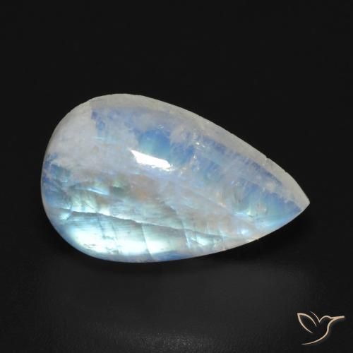 Pietra di luna arcobaleno Bianco bluastro naturale da 7.30 ct, Forma a pera, Trasparente