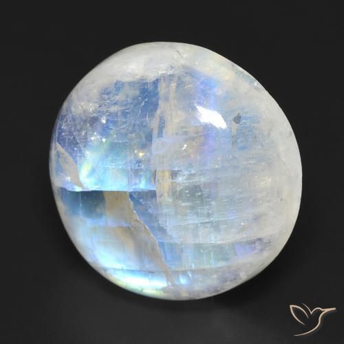 Pietra di luna arcobaleno Bianco bluastro naturale da 15.15 ct, Rotondo, Trasparente