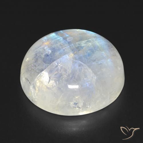 Pietra di luna arcobaleno Bianco bluastro naturale da 15.15 ct, Rotondo, Trasparente
