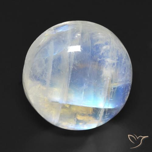 11.49ct Naturale Bianco bluastro Pietra di luna arcobaleno, Rotondo, Trasparente