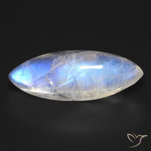 18.53ct Naturale Bianco bluastro Pietra di luna arcobaleno, Taglio marquise, Trasparente
