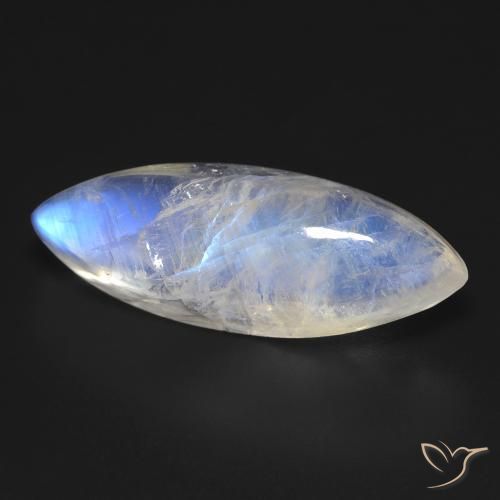 Pietra di luna arcobaleno Bianco bluastro naturale da 18.53 ct, Taglio marquise, Trasparente