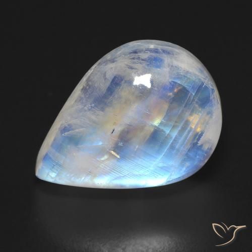 12.45ct Naturale Bianco bluastro Pietra di luna arcobaleno, Forma a pera, Trasparente