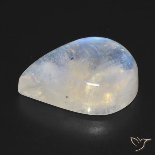 Pietra di luna arcobaleno Bianco bluastro naturale da 12.45 ct, Forma a pera, Trasparente