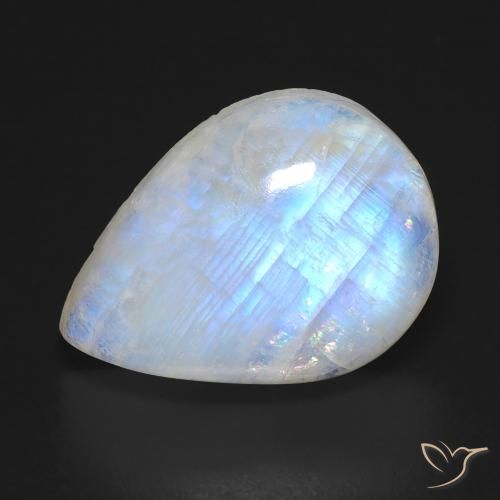 12.19ct Naturale Bianco bluastro Pietra di luna arcobaleno, Forma a pera, Trasparente