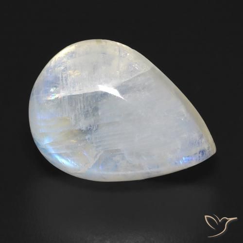 Pietra di luna arcobaleno Bianco bluastro naturale da 12.19 ct, Forma a pera, Trasparente