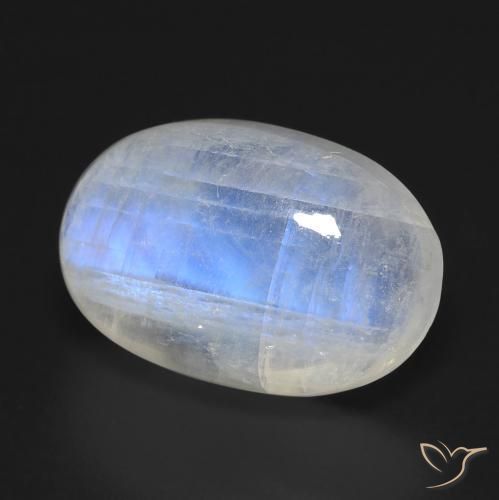 Pietra di luna arcobaleno Bianco bluastro naturale da 14.30 ct, Ovale, Trasparente