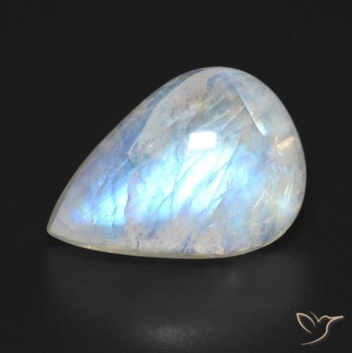 10.00ct Naturale Bianco bluastro Pietra di luna arcobaleno, Forma a pera, Trasparente