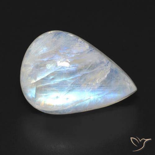 Pietra di luna arcobaleno Bianco bluastro naturale da 10.00 ct, Forma a pera, Trasparente