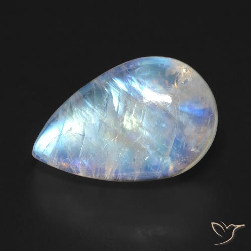 10.04ct Naturale Bianco bluastro Pietra di luna arcobaleno, Forma a pera, Trasparente