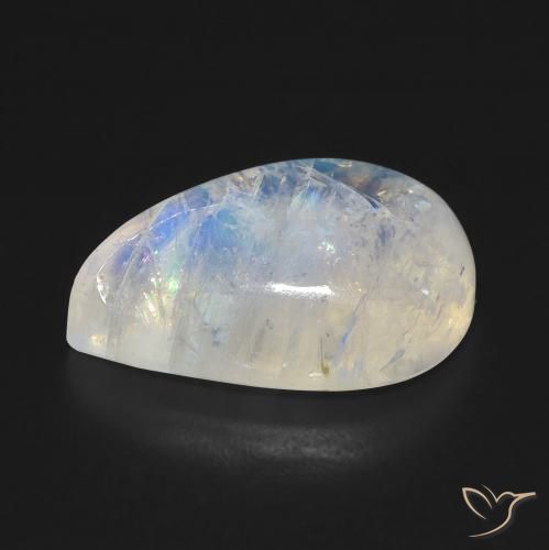 Pietra di luna arcobaleno Bianco bluastro naturale da 10.04 ct, Forma a pera, Trasparente