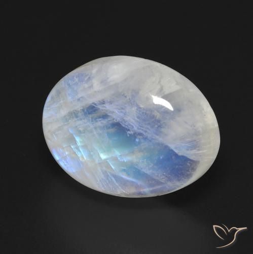 Pietra di luna arcobaleno Bianco bluastro naturale da 12.18 ct, Ovale, Trasparente