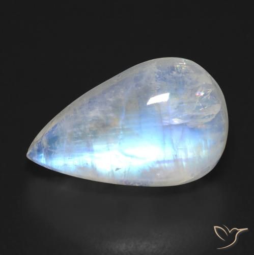11.21ct Naturale Bianco bluastro Pietra di luna arcobaleno, Forma a pera, Trasparente