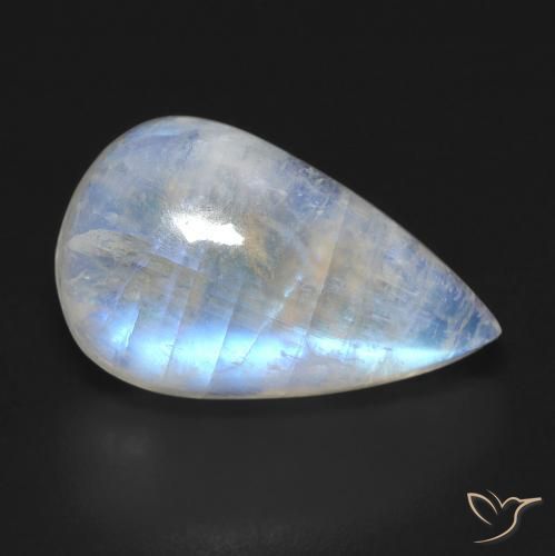 Pietra di luna arcobaleno Bianco bluastro naturale da 11.21 ct, Forma a pera, Trasparente