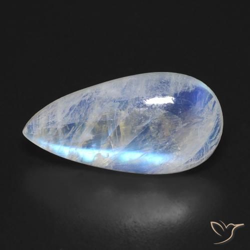 6.10ct Naturale Bianco bluastro Pietra di luna arcobaleno, Forma a pera, Trasparente