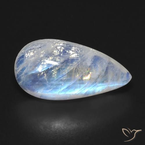 Pietra di luna arcobaleno Bianco bluastro naturale da 6.10 ct, Forma a pera, Trasparente