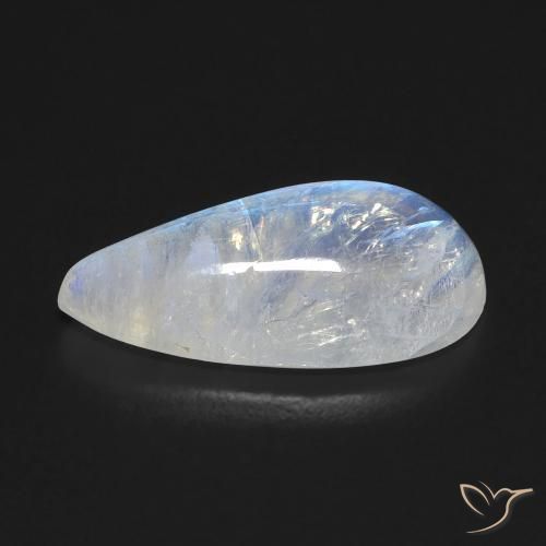 Pietra di luna arcobaleno Bianco bluastro naturale da 6.10 ct, Forma a pera, Trasparente