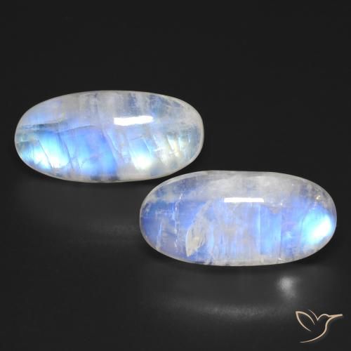 25.93ctw Naturale Bianco bluastro Pietra di luna arcobaleno, Ovale, Trasparente