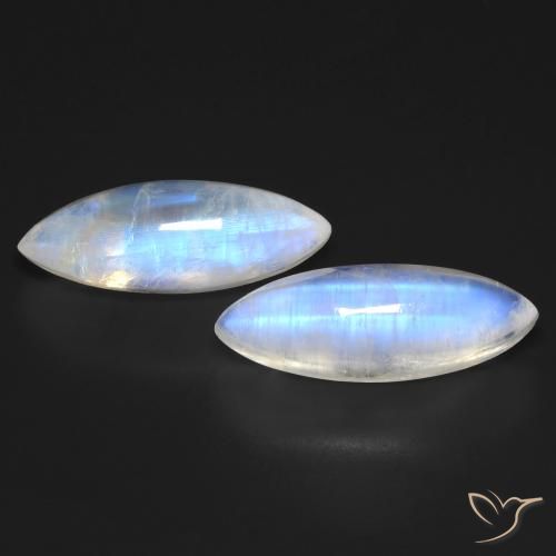 18.77ctw Naturale Bianco bluastro Pietra di luna arcobaleno, Taglio marquise, Trasparente