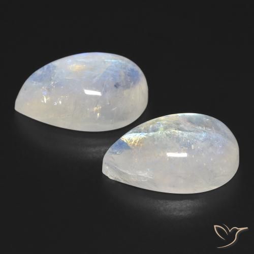 Gemme di Pietra di luna arcobaleno Bianco bluastro naturale da 18.38 ct, Forma a pera, Trasparente