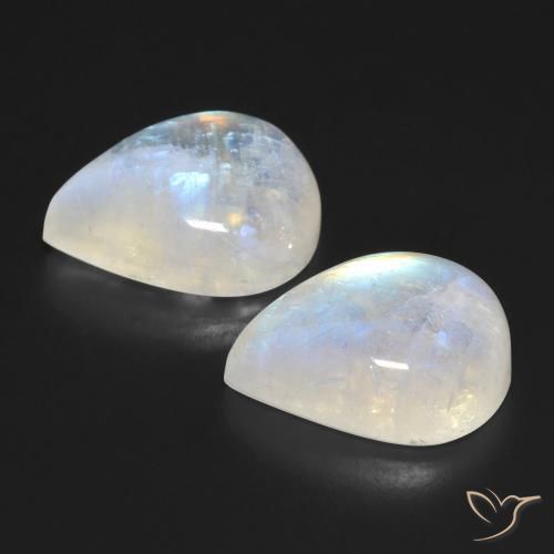 Gemme di Pietra di luna arcobaleno Bianco bluastro naturale da 20.52 ct, Forma a pera, Trasparente