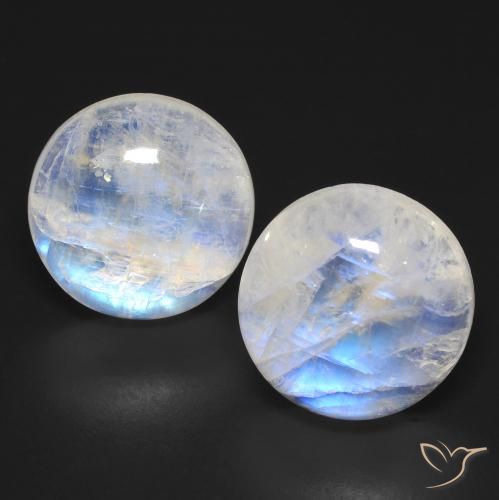 23.45ctw Naturale Bianco bluastro Pietra di luna arcobaleno, Rotondo, Trasparente