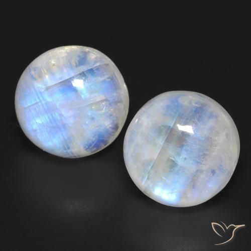 28.22ctw Naturale Bianco bluastro Pietra di luna arcobaleno, Rotondo, Trasparente