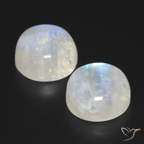 Gemme di Pietra di luna arcobaleno Bianco bluastro naturale da 28.22 ct, Rotondo, Trasparente