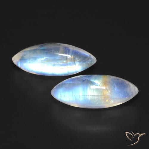 13.84ctw Naturale Bianco bluastro Pietra di luna arcobaleno, Taglio marquise, Trasparente