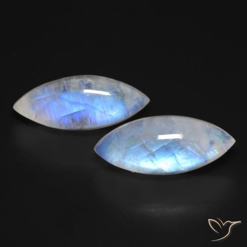 17.95ctw Naturale Bianco bluastro Pietra di luna arcobaleno, Taglio marquise, Trasparente