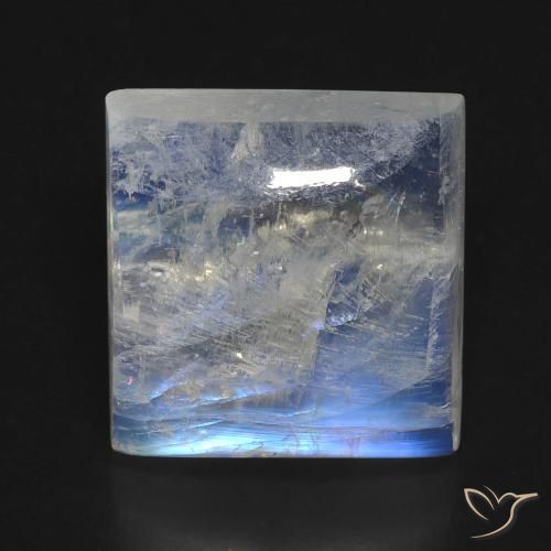 10.41ct Naturale Bianco bluastro Pietra di luna arcobaleno, Quadrato, Trasparente