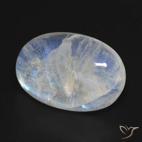 Pietra di luna arcobaleno Bianco bluastro naturale da 18.43 ct, Ovale, Trasparente