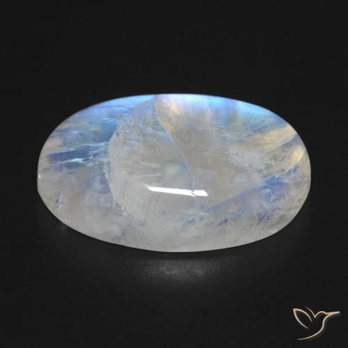 Pietra di luna arcobaleno Bianco bluastro naturale da 18.43 ct, Ovale, Trasparente